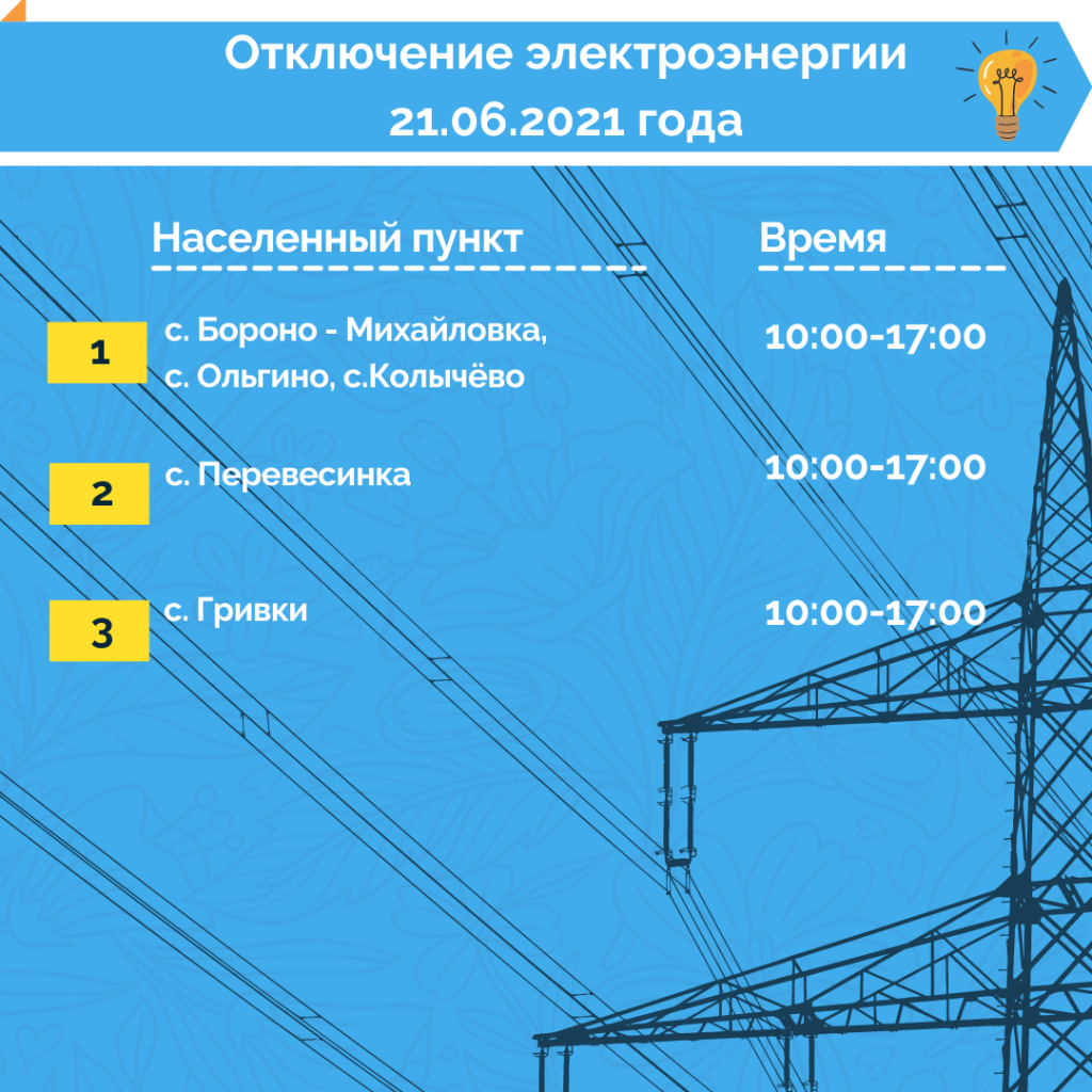 Отключение электроэнергии 21.06.2021 года