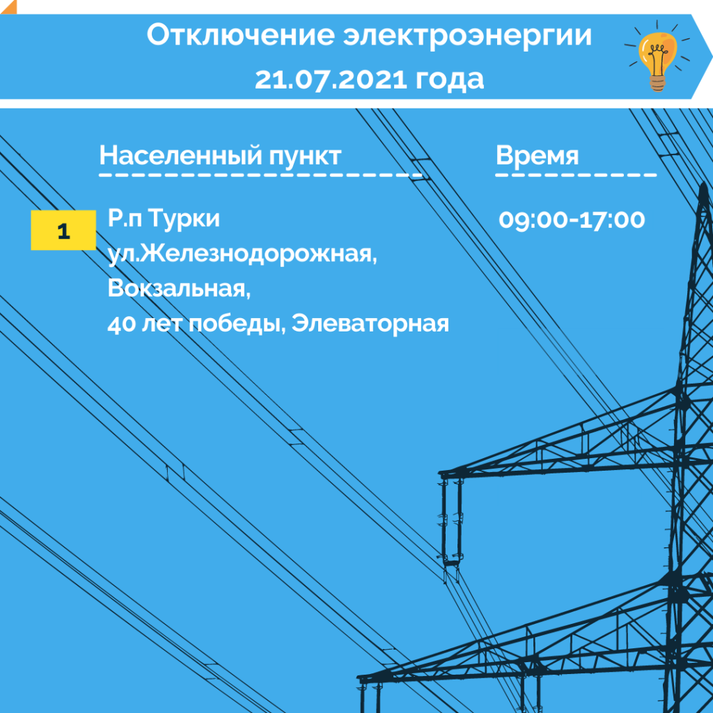 Отключение электроэнергии 21.07.2021 года