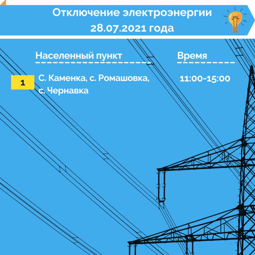 Отключение электроэнергии на 28.07.2021 года